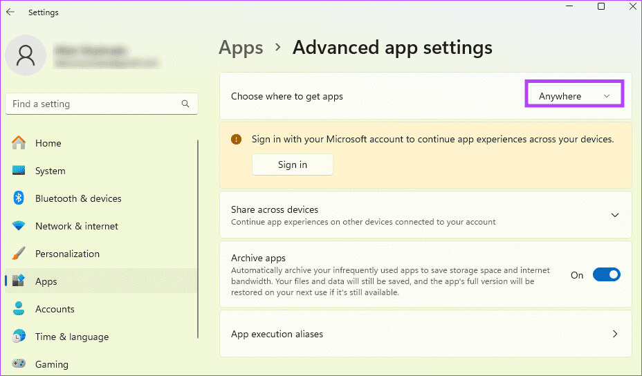 Updating-choose-where-to-get-apps-value أفضل 4 طرق لتعطيل تطبيقات Microsoft التي تم التحقق منها في Windows 11