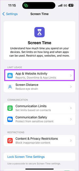 Website-App-Activity 9 طرق لإصلاح عرض iPhone لوقت شاشة غير صحيح