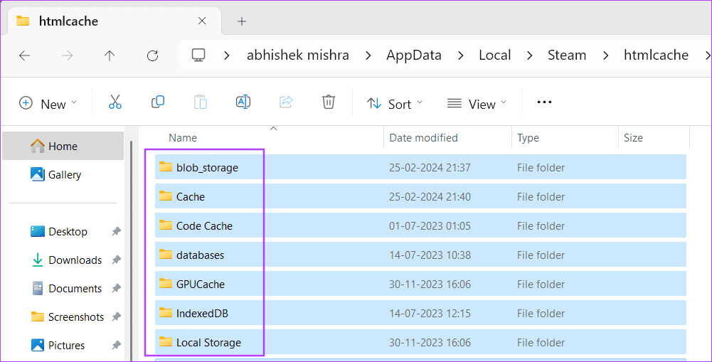 Wipe-the-Htmlcache-Folder-4 أفضل 7 إصلاحات لـ "الشاشة السوداء لقائمة أصدقاء Steam" في Windows 11