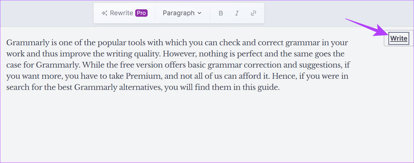 Write-option-in-Hemingway-editor 5 أفضل بدائل Grammarly للكمبيوتر الشخصي والهواتف المحمولة