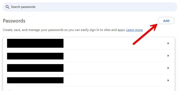 add-button-google-password-manager-chrome Google Chrome لا يحفظ كلمة المرور؟ وإليك كيفية اصلاحه