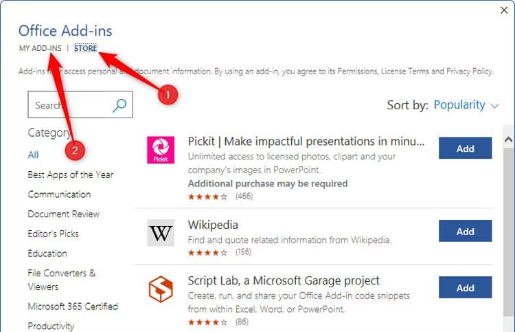 add-ins-window-1 كيفية تثبيت واستخدام الوظائف الإضافية لـ Microsoft Office
