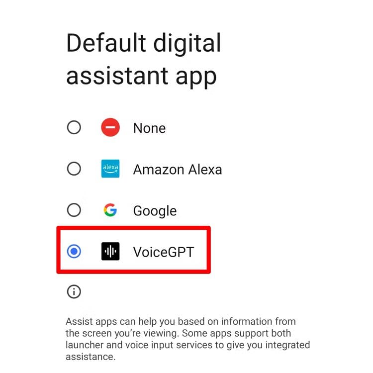 android-default-digital-assistant-app-menu كيفية تعيين ChatGPT كمساعدك الصوتي الافتراضي على نظام Android