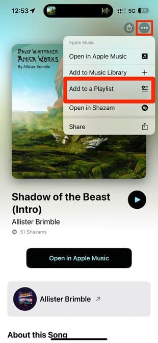 apple-ios-17-4-home-screen-shazam-music-recognition-results-screen-share-playlist-menu-option-highlighted iOS 17.4: كيفية استخدام جميع ميزات iPhone الجديدة