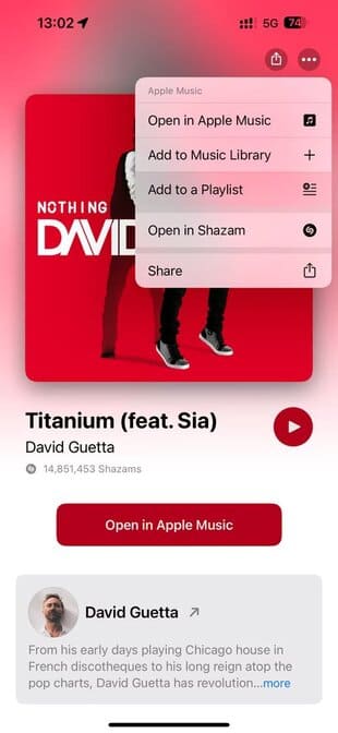 apple-ios-17-4-shazam-music-recognition-results-screen-add-to-playlist-menu-option-highlighted iOS 17.4: كيفية استخدام جميع ميزات iPhone الجديدة