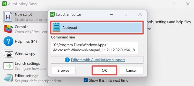 autohotkey-notepad كيفية تشغيل التطبيقات بسرعة على Windows 11 باستخدام اختصارات لوحة المفاتيح