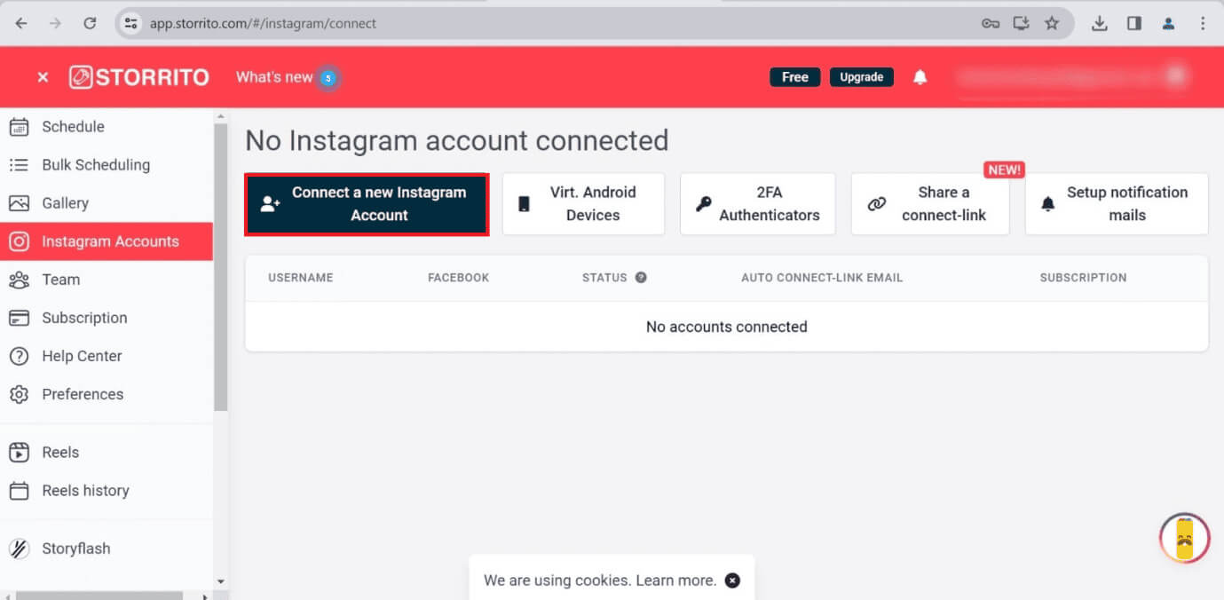 click-on-connect-a-new-instagram-account كيفية تحميل فيديو إلى Instagram Story من جهاز الكمبيوتر أو Mac