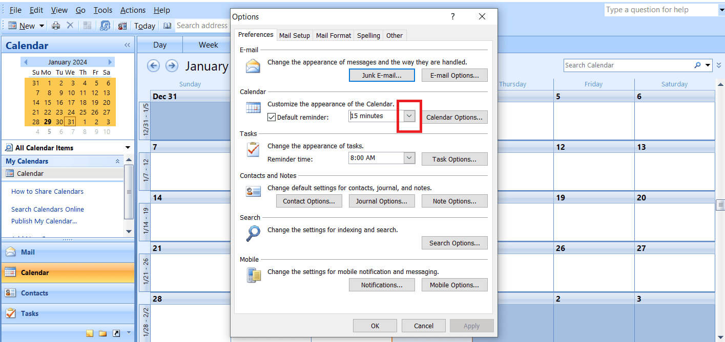 click-on-down-arrow كيفية تعيين تذكيرات متكررة في Outlook دون إنشاء مواعيد