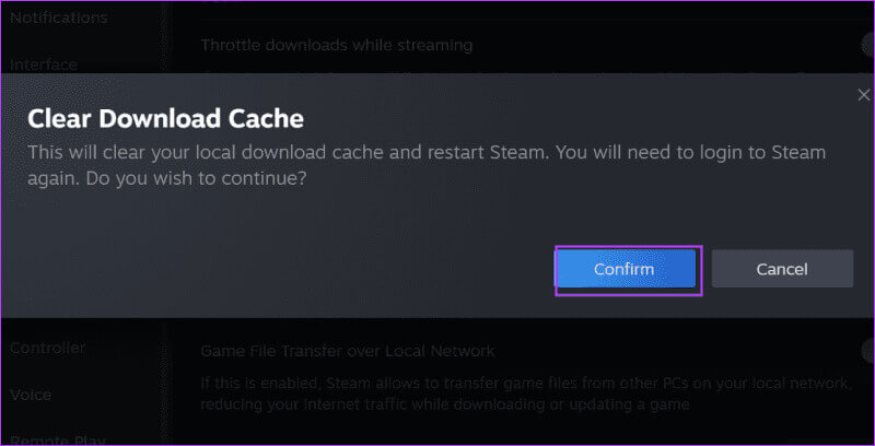 confirm-clearing-download-cache-in-steam-1 أفضل 7 إصلاحات لـ "الشاشة السوداء لقائمة أصدقاء Steam" في Windows 11