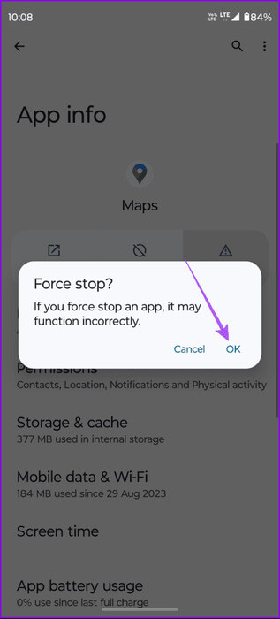 confirm-force-stop-google-maps-android-463x1024-1 أفضل 5 إصلاحات لعدم عمل الوضع الداكن في Google Maps