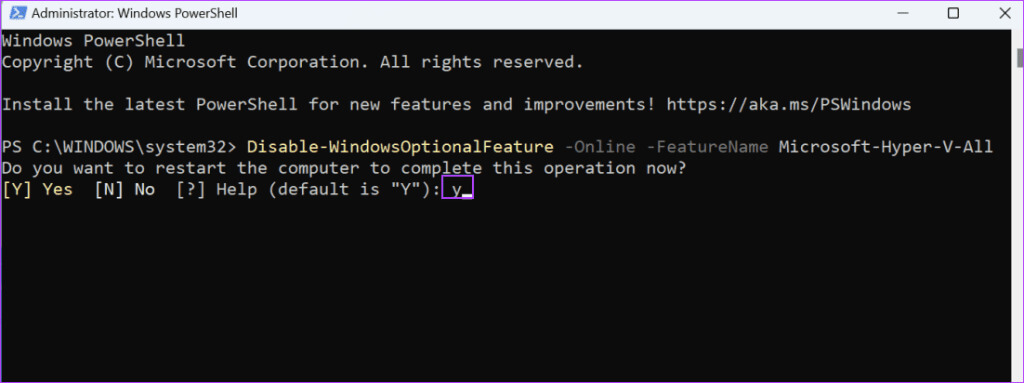 disable-hyper-v-using-powershell-2-1024x383-1 5 طرق سهلة لتعطيل Hyper-V في Windows 10 و11