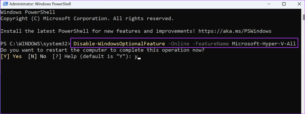 disable-hyper-v-using-powershell 5 طرق سهلة لتعطيل Hyper-V في Windows 10 و11