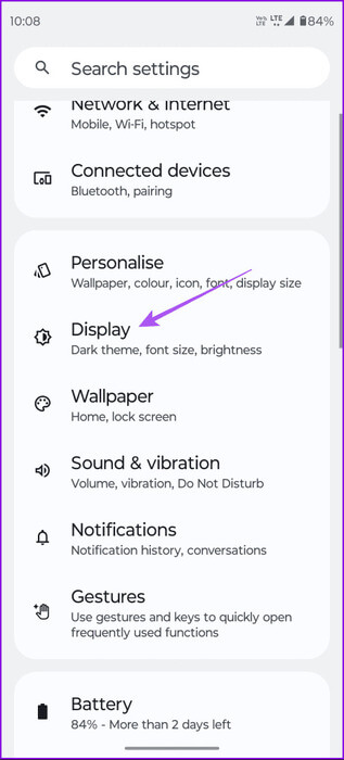 display-settings-android-463x1024-1 أفضل 5 إصلاحات لعدم عمل الوضع الداكن في Google Maps