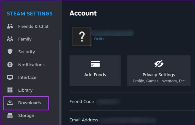 downloads-section-in-steam-1 أفضل 7 إصلاحات لـ "الشاشة السوداء لقائمة أصدقاء Steam" في Windows 11
