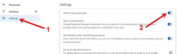 enable-password-saving-chrome Google Chrome لا يحفظ كلمة المرور؟ وإليك كيفية اصلاحه