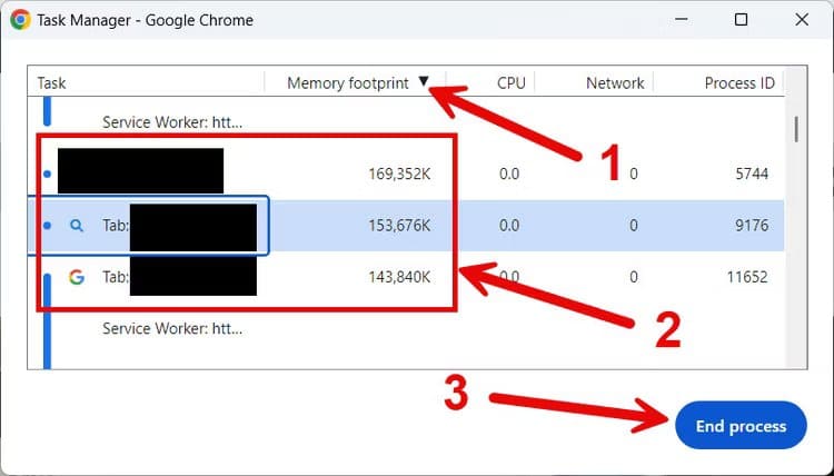 end-process-chrome-task-manager-windows كيفية إصلاح مشكلة "الذاكرة غير كافية" في Google Chrome