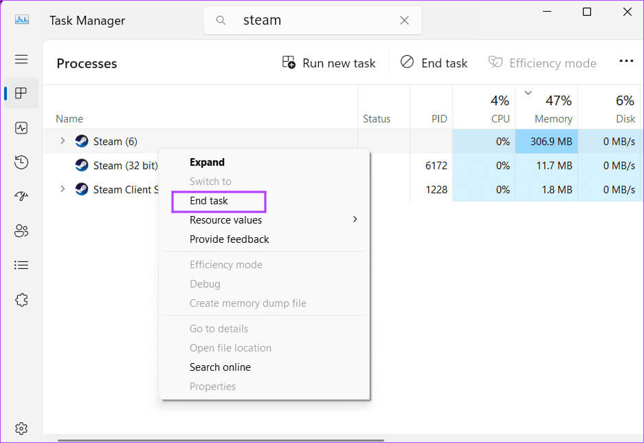 end-steam-using-task-manager-2 أفضل 7 إصلاحات لـ "الشاشة السوداء لقائمة أصدقاء Steam" في Windows 11