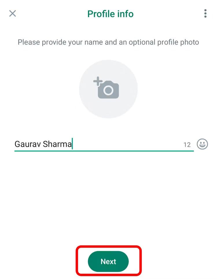 enter-name كيفية استخدام حسابين على WhatsApp على Android