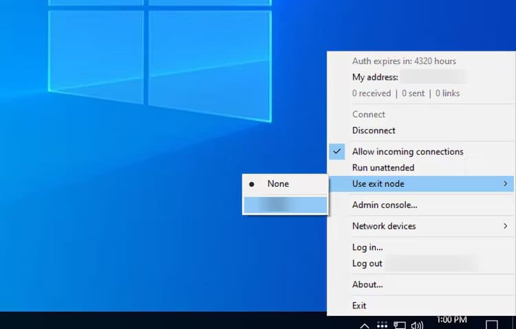 exit-node-windows-menu كيف تجعل Netflix تعتقد أنك تشاهده من المنزل لمشاركة الحساب مع أصدقائك؟