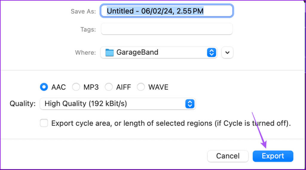 export-recorded-audio-garageband-mac-1024x569-1 3 أفضل الطرق لتسجيل الصوت على Mac