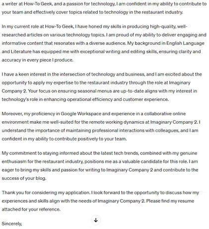 fake-cover-letter-2 يمكنك كتابة خطابات تعريفية وسيرة ذاتية باستخدام الذكاء الاصطناعي (ولكن هل ينبغي عليك ذلك؟)