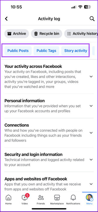 filters-acitivity-log-facebook-mobile-475x1024-1 كيفية حذف سجل مشاهدة Facebook على الهاتف المحمول وسطح المكتب