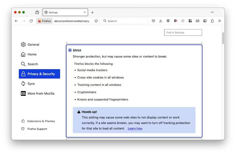 firefox-strict-privacy 10 أسباب تدفعك للتبديل من Chrome إلى Firefox