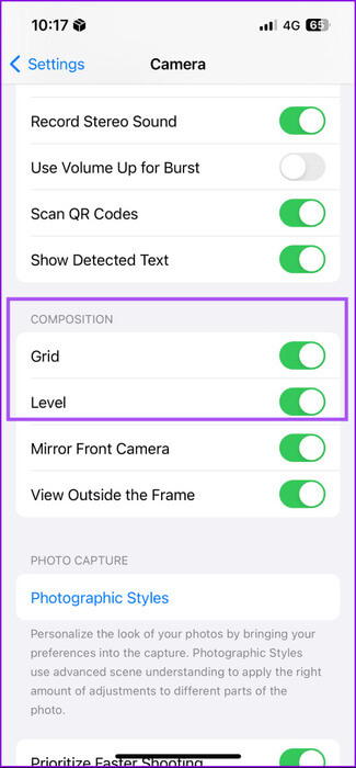 grid-and-level-camera-settings-iphone-13-475x1024-1 أفضل 5 إعدادات للكاميرا لالتقاط صور بأفضل جودة من iPhone 13