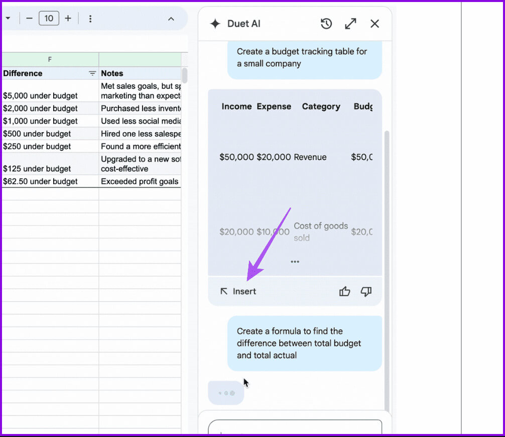 insert-duet-ai-side-panel-google-sheets كيفية استخدام Duet AI في Google Sheets وGmail وGoogle Drive