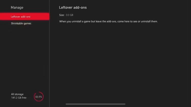 leftover_add_ons كيفية تحرير مساحة التخزين على جهاز Xbox Series X|S