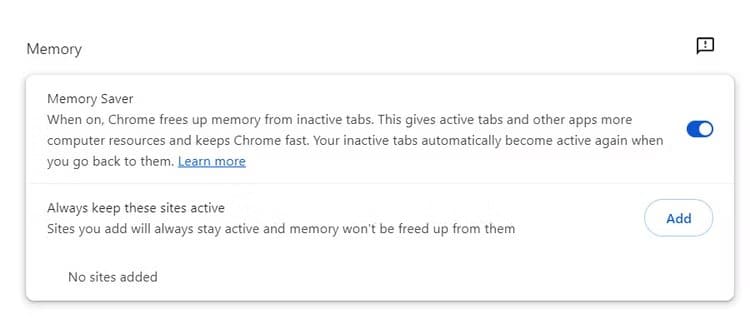 memory-saver-enabled-chrome كيفية إصلاح مشكلة "الذاكرة غير كافية" في Google Chrome