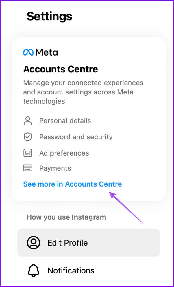 meta-accounts-center-instagram-desktop كيفية تسجيل الدخول إلى Facebook مع Instagram