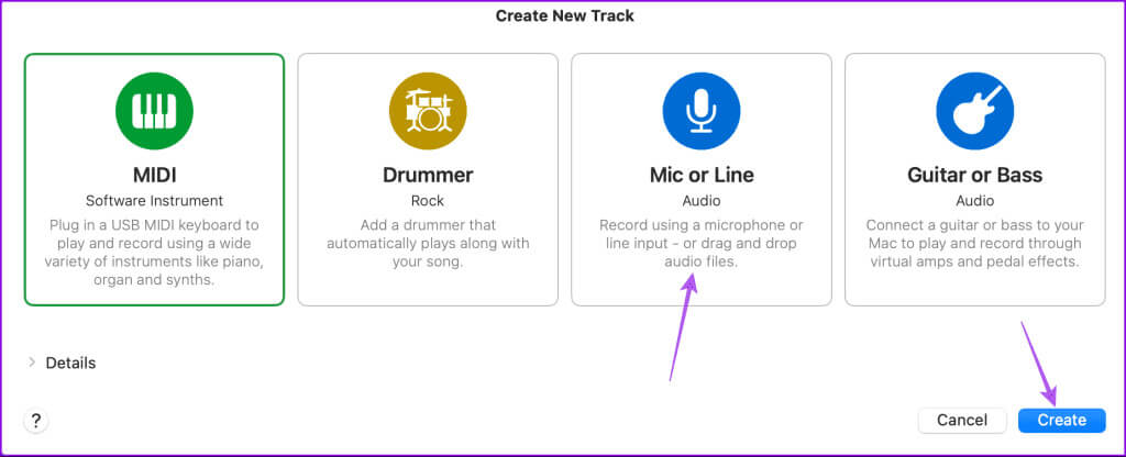 mic-or-line-garageband-mac-1024x416-1 3 أفضل الطرق لتسجيل الصوت على Mac