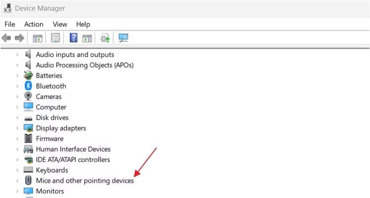 mice-and-other-pointing-devices-category-in-the-device-manager هل يتحرك مؤشر الماوس من تلقاء نفسه؟ وإليك كيفية اصلاحها