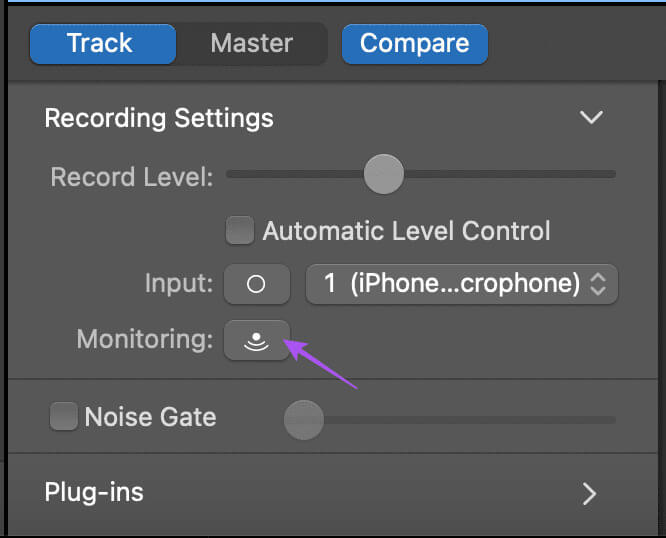 monitoring-garageband-mac 3 أفضل الطرق لتسجيل الصوت على Mac
