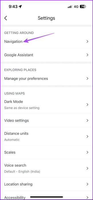 navigation-settings-google-maps-475x1024-1 أفضل 5 إصلاحات لعدم عمل الوضع الداكن في Google Maps