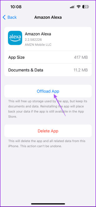 offload-app-alexa-iphone-475x1024-1 أفضل 9 إصلاحات لعدم عمل تطبيق Amazon Alexa على iPhone وAndroid