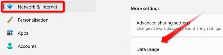 opening-the-data-usage-settings-in-the-windows-settings-app متصل بشبكة Wi-Fi ولكن لا يمكنك الوصول إلى الإنترنت؟ 10 نصائح لإصلاحها على Windows 11