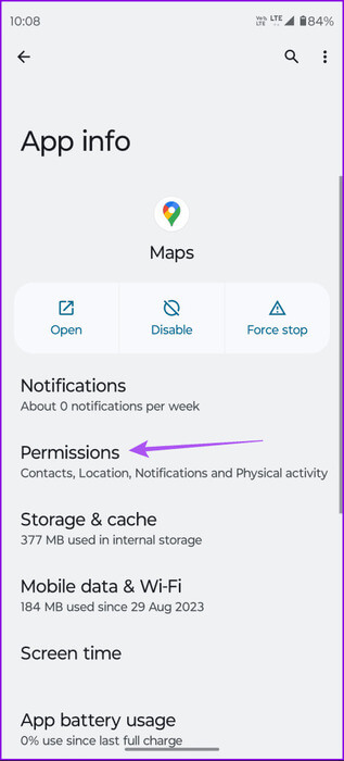 permissions-app-info-google-maps-android-463x1024-1 أفضل 5 إصلاحات لعدم عمل الوضع الداكن في Google Maps