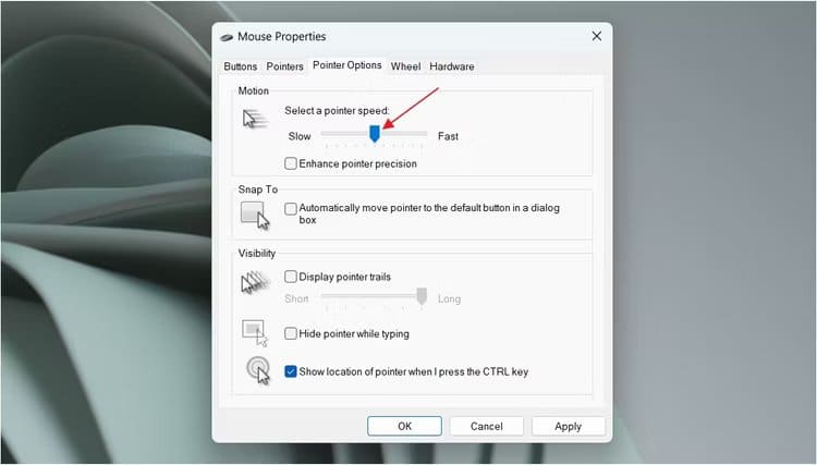 pointer-speed-slider-in-the-mouse-properties-window هل يتحرك مؤشر الماوس من تلقاء نفسه؟ وإليك كيفية اصلاحها