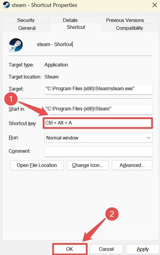properties-shortcut-key كيفية تشغيل التطبيقات بسرعة على Windows 11 باستخدام اختصارات لوحة المفاتيح