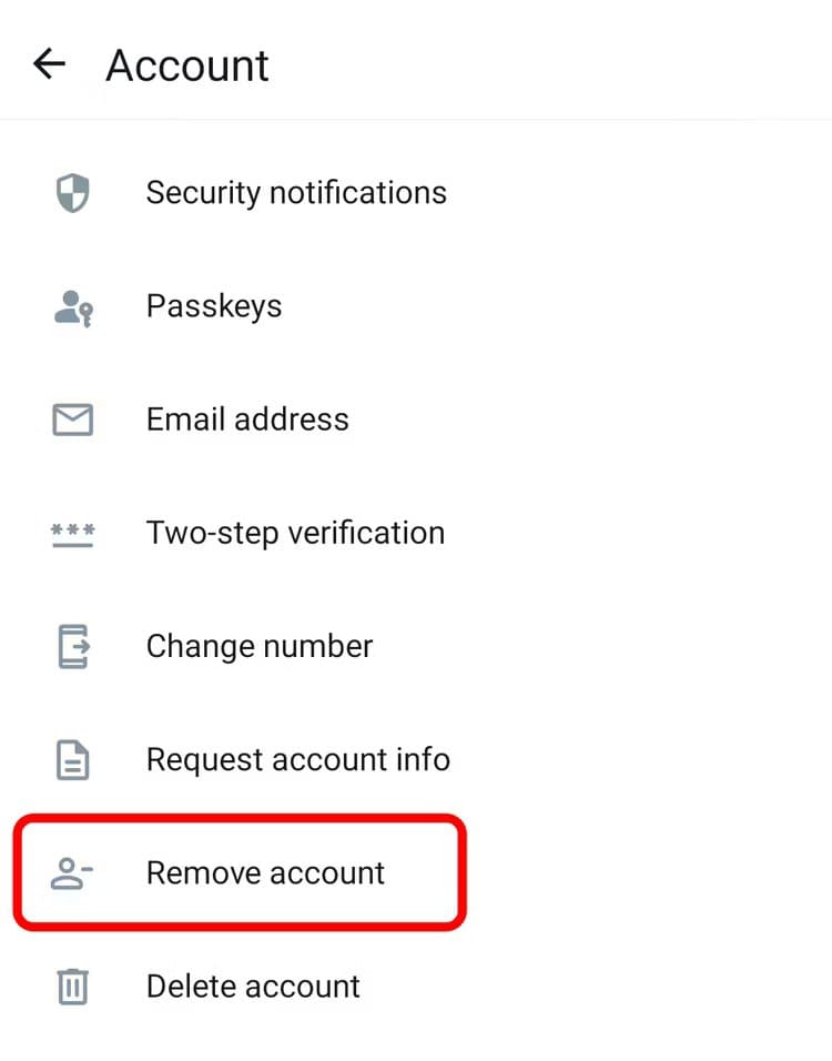 remove-account كيفية استخدام حسابين على WhatsApp على Android