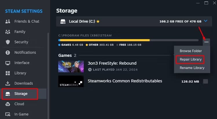 repair-library-option-in-the-steam-settings كيفية إصلاح خطأ Steam Cloud Sync للحفاظ على ألعابك المحفوظة آمنة