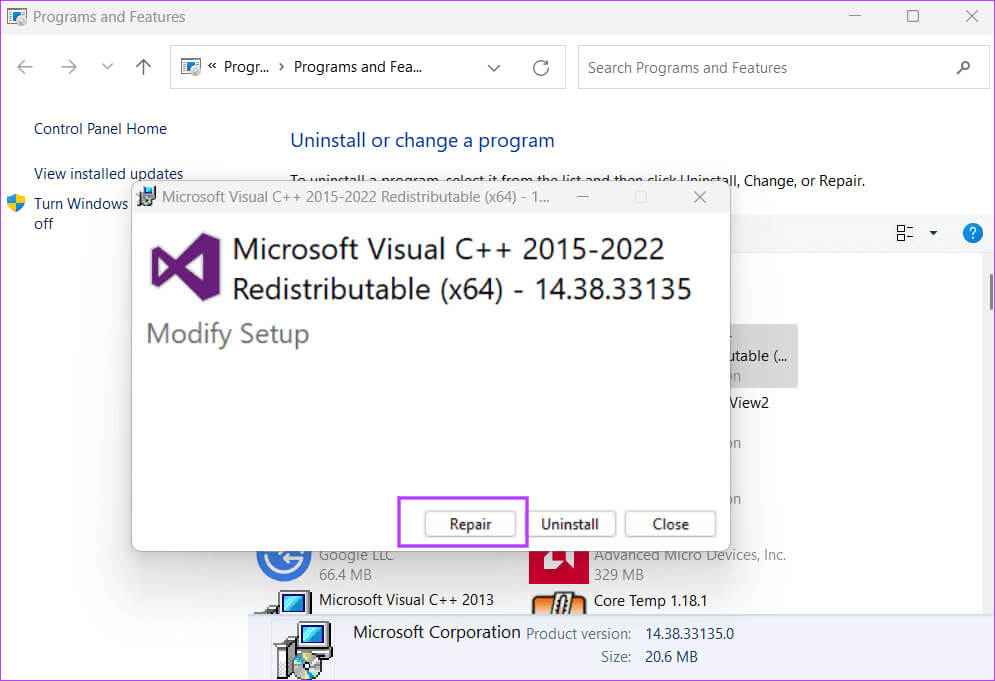 repair-visual-c-packages-3 أفضل 7 إصلاحات لـ "Streamlabs Not Capture Game" في Windows 11