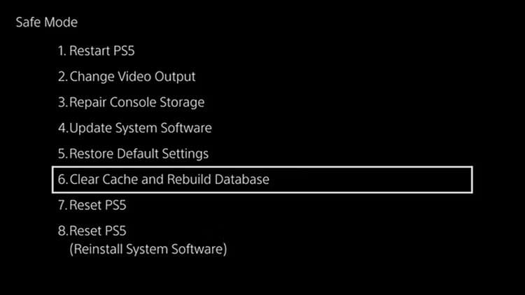 safe-mode-ps5-clear-cache كيفية تحسين الأداء على جهاز PS5