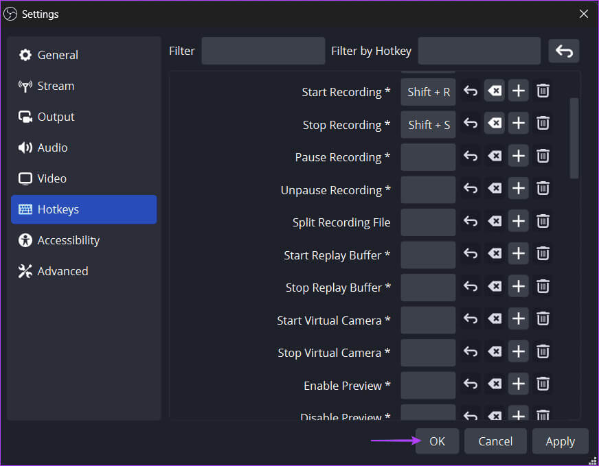 save-new-hotkey-settings-obs كيفية تسجيل مقاطع فيديو عالية الجودة أثناء اللعب باستخدام OBS Studio