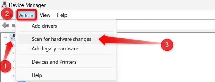 scanning-for-hardware-changes-in-device-manager-1 أجهزة Bluetooth لا تظهر في إدارة الأجهزة؟ وإليك كيفية اصلاحها