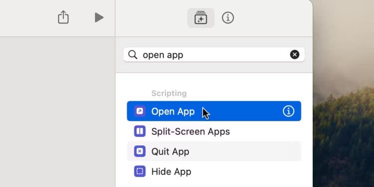 searching-for-open-app-action-in-mac-shortcuts-app أستخدم اختصار Mac البسيط هذا لبدء كل يوم عمل