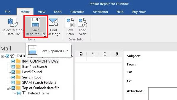 select-Save-Repaired-File كيفية إصلاح ملف PST بدون ScanPST