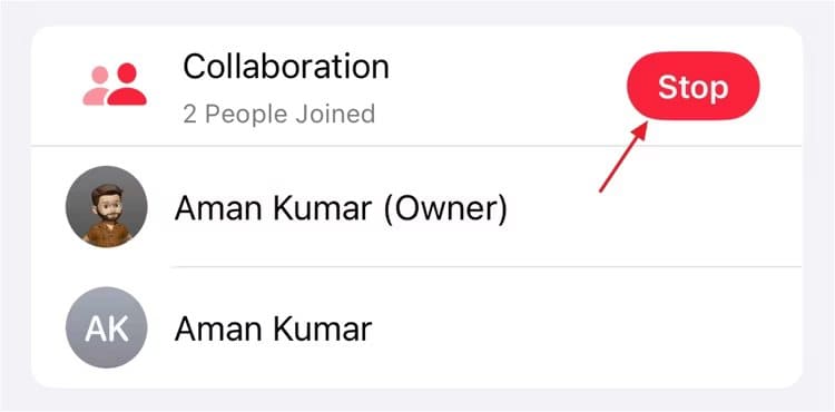 stop-option-in-playlist كيفية استخدام قوائم التشغيل التعاونية على Apple Music